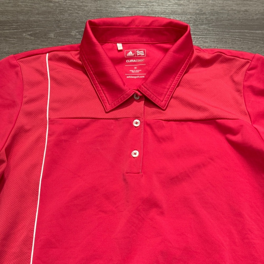 Adidas Polo Shirt Womens Medium Pink Short Sleeves Golf Performance Climacool